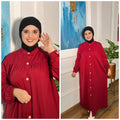 Robe chemise longue à boutons dorés et manches froncées — Bordeaux