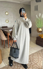 Robe longue ample à col froncé et manches bouffantes — Gris