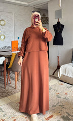 Ensemble robe longue et gilet court à poche plaquée — Marron