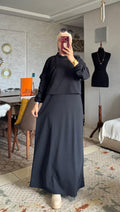 Ensemble robe longue et gilet court à poche plaquée — Noir