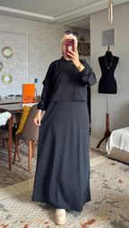 Ensemble robe longue et gilet court à poche plaquée — Noir