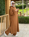 Ensemble femme long à capuche et pantalon ample — Marron