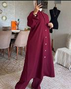 Ensemble femme à tunique longue boutonnée et pantalon ample — Gris clair