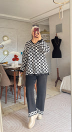 Ensemble femme à tunique géométrique et pantalon droit — Noir
