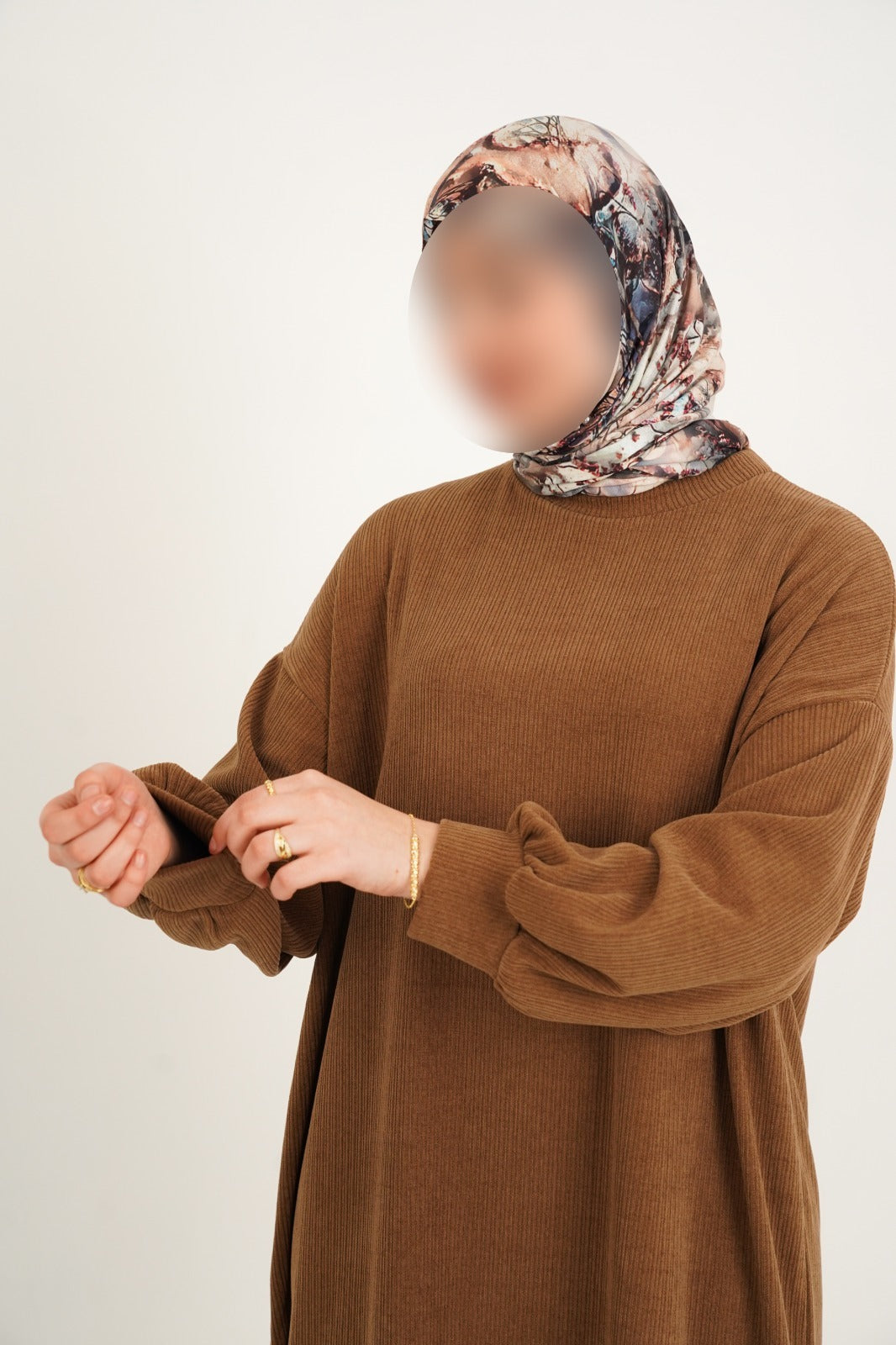 Robe longue bronze en jacquard à manches bouffantes — Bronze