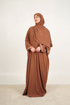 Abaya de prière longue avec voile intégré — Marron Foncé