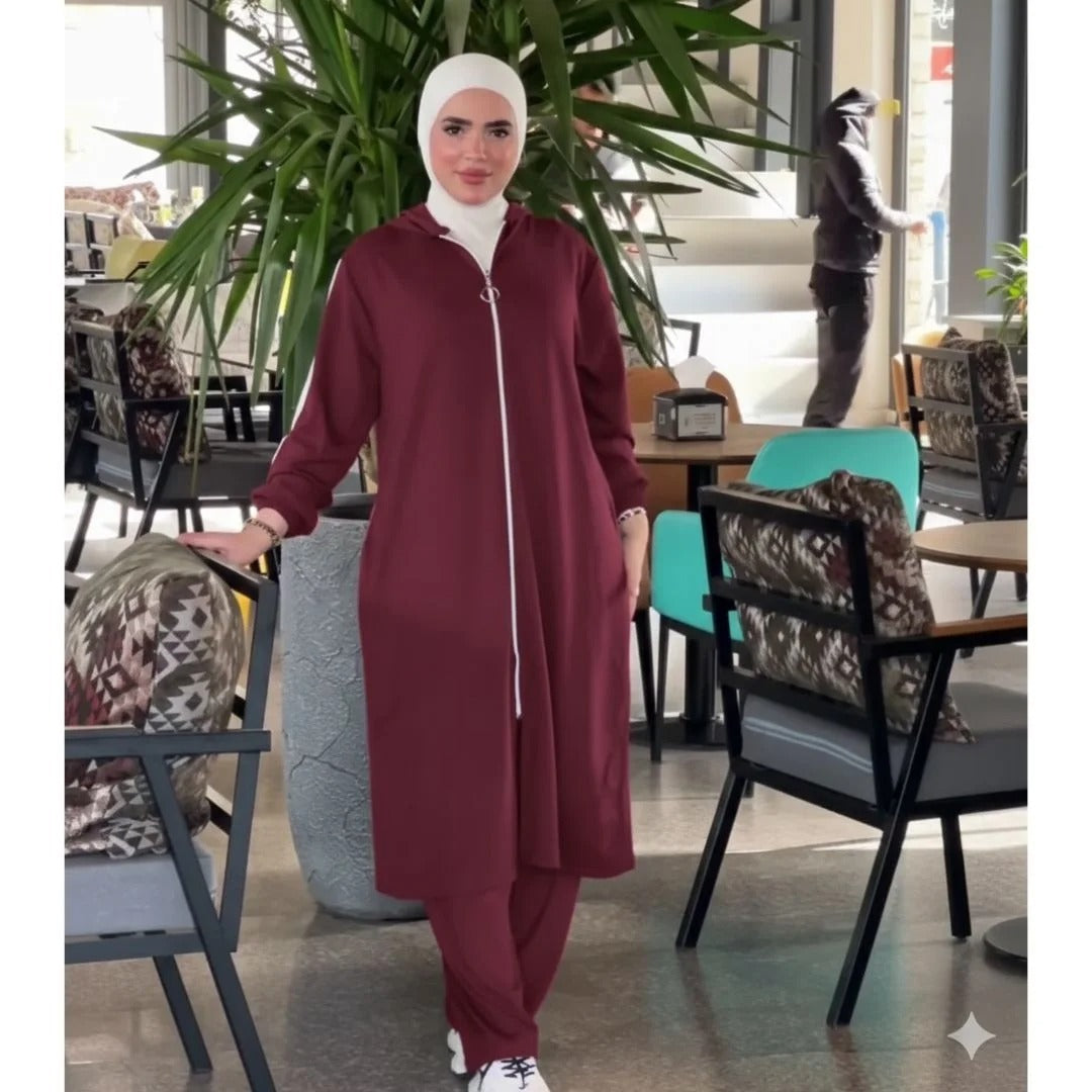 Ensemble femme en molleton avec tunique longue à capuche – Vue 1