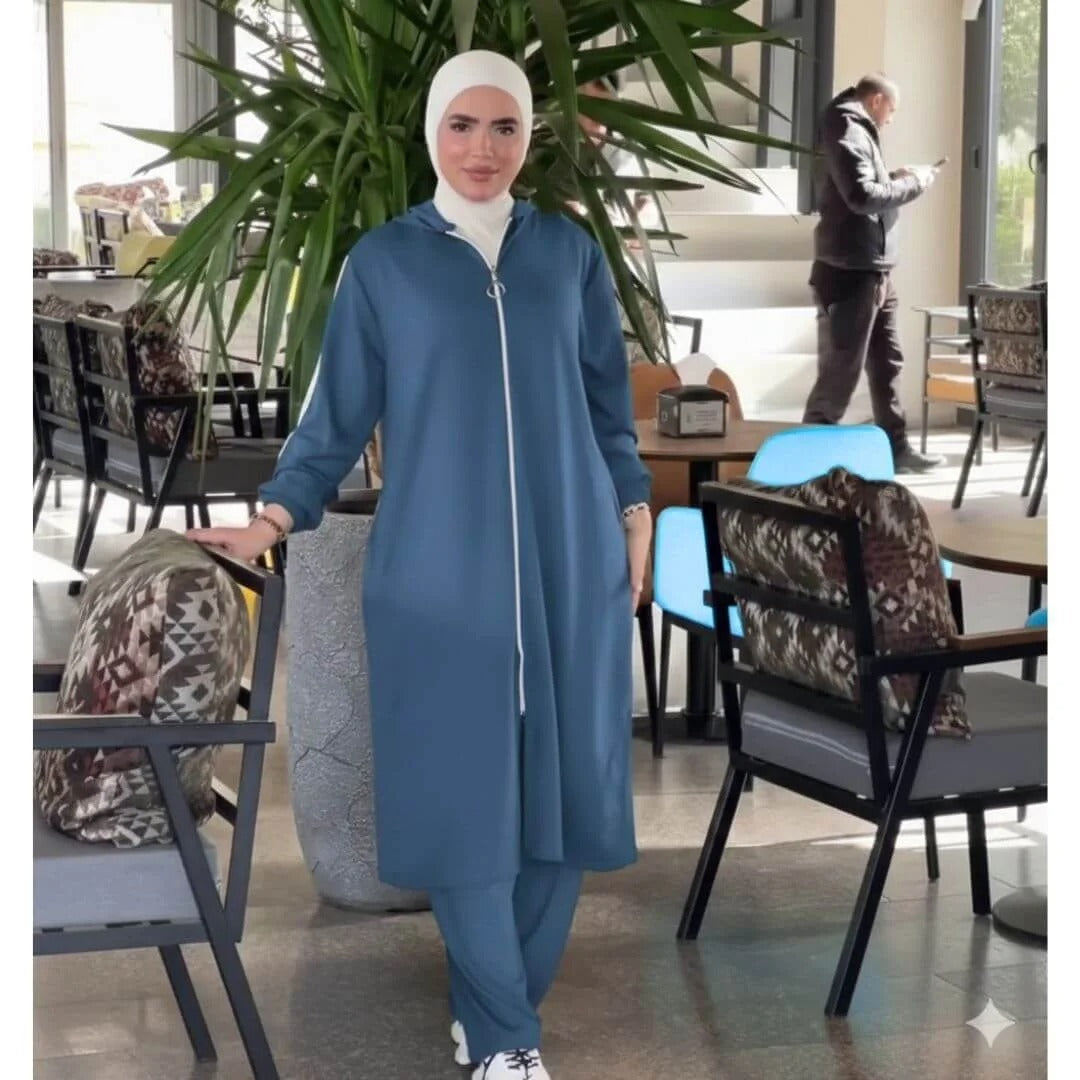 Ensemble femme en molleton avec tunique longue à capuche – Vue 2