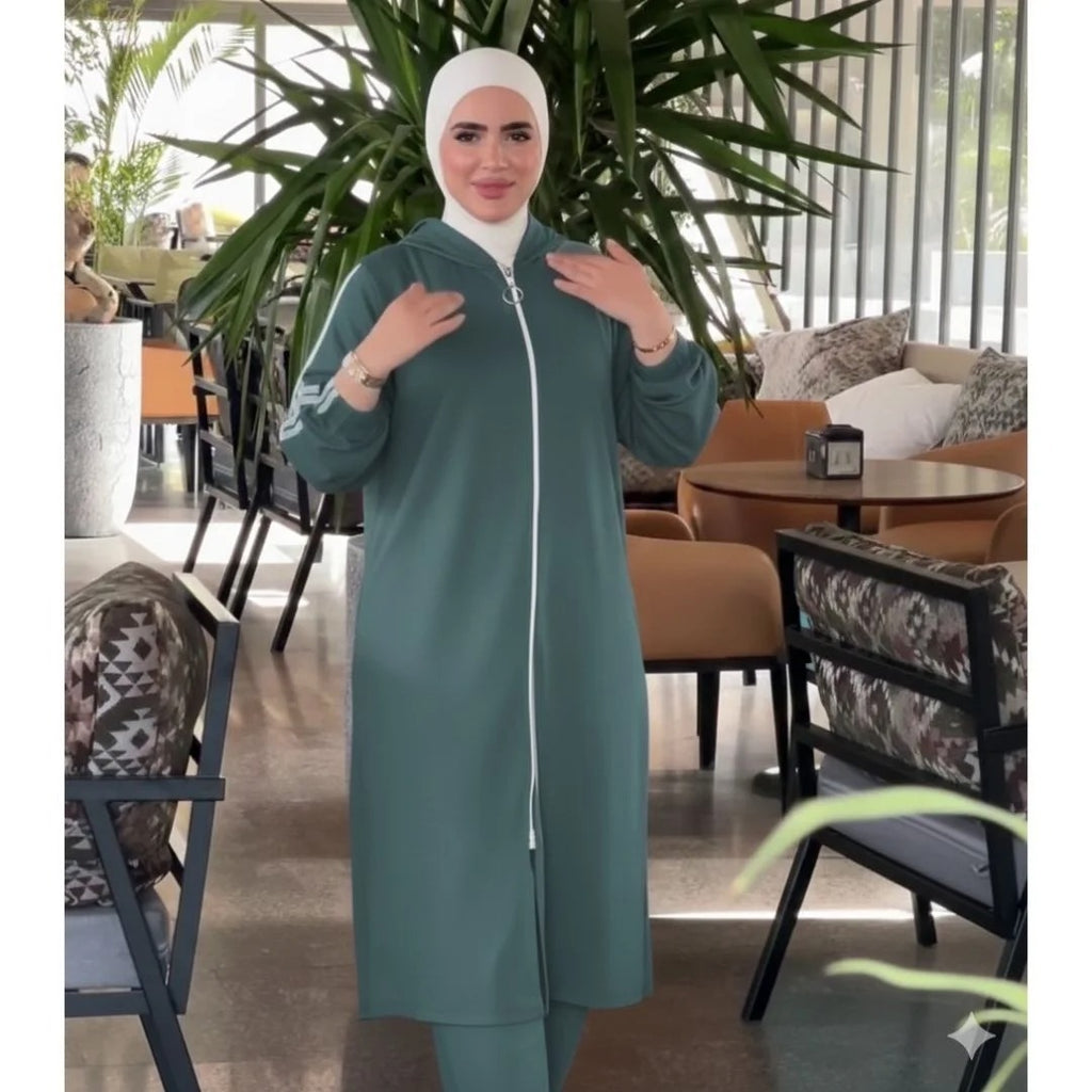 Ensemble femme en molleton avec tunique longue à capuche – Vue 3