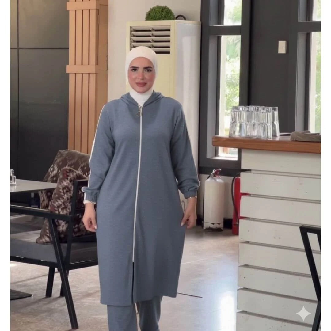 Ensemble femme en molleton avec tunique longue à capuche – Vue 4