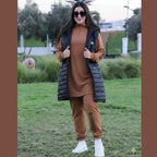 Ensemble hiver trois pièces avec gilet long à capuche – Vue 3
