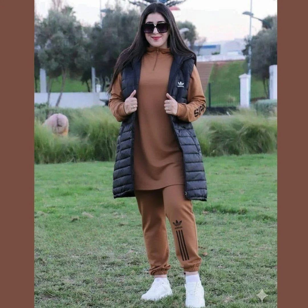 Ensemble hiver trois pièces avec gilet long à capuche – Vue 3