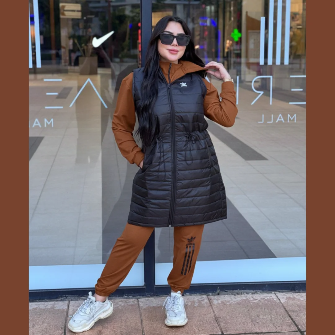 Ensemble hiver trois pièces avec gilet long à capuche – Vue 4