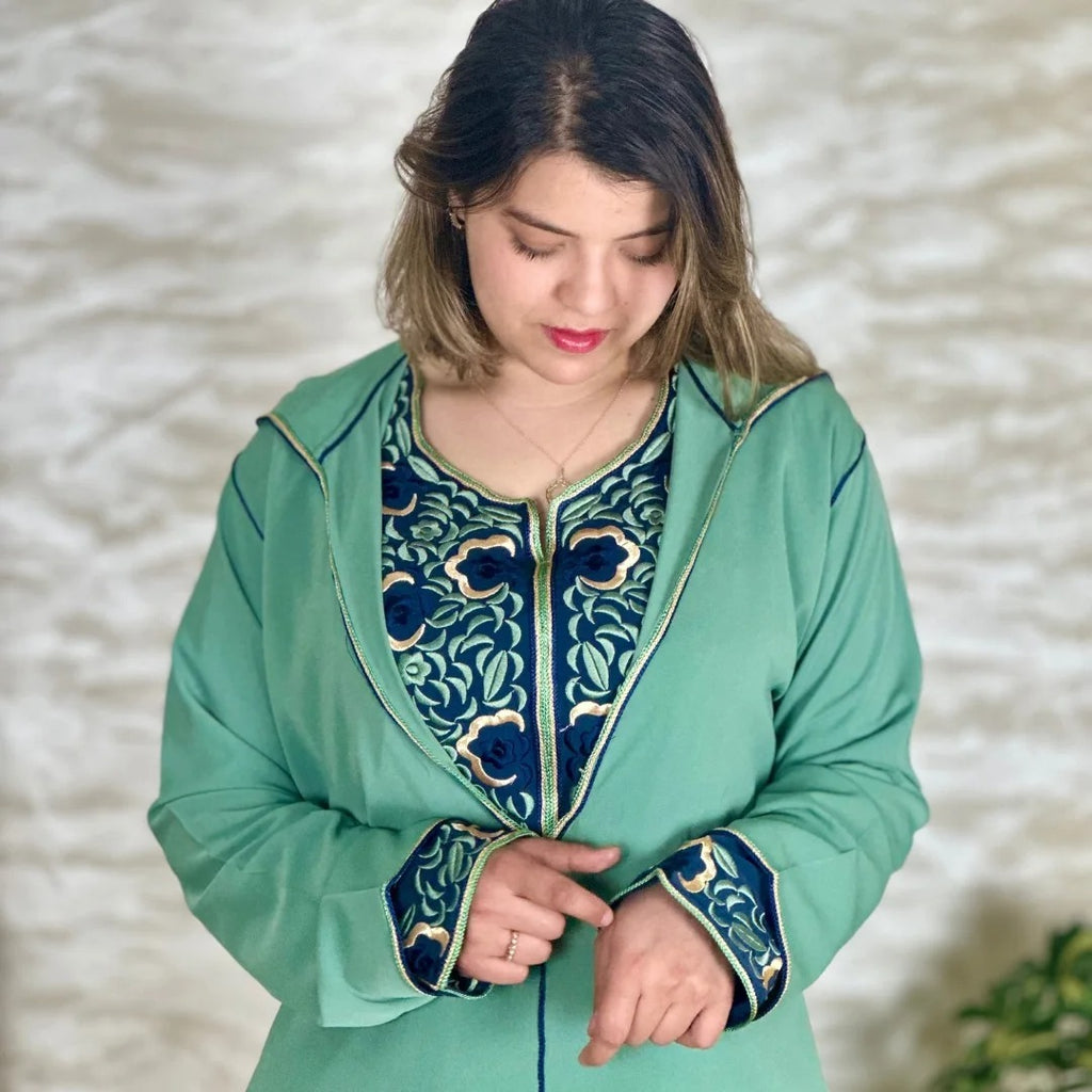 Ensemble djellaba et qamis à broderie rbatie – Vue 1
