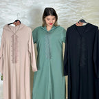 Djellaba Hmaouia en crêpe Rosa ton sur ton – Modèle 3 – Vue 1