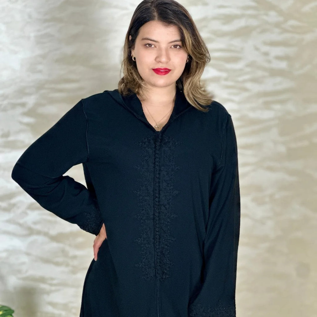 Djellaba Hmaouia en crêpe Rosa ton sur ton – Modèle 3 – Vue 2