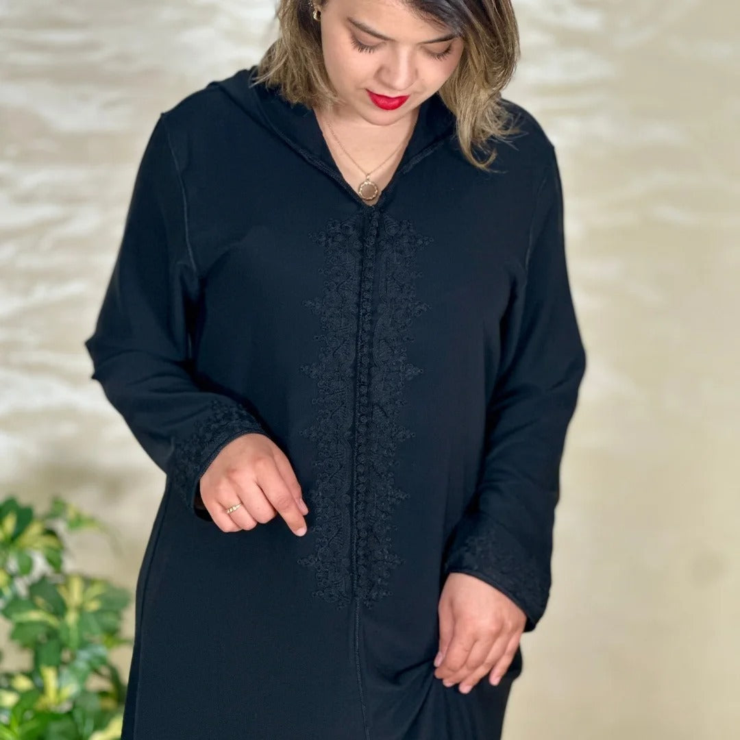 Djellaba Hmaouia en crêpe Rosa ton sur ton – Modèle 3 – Vue 3