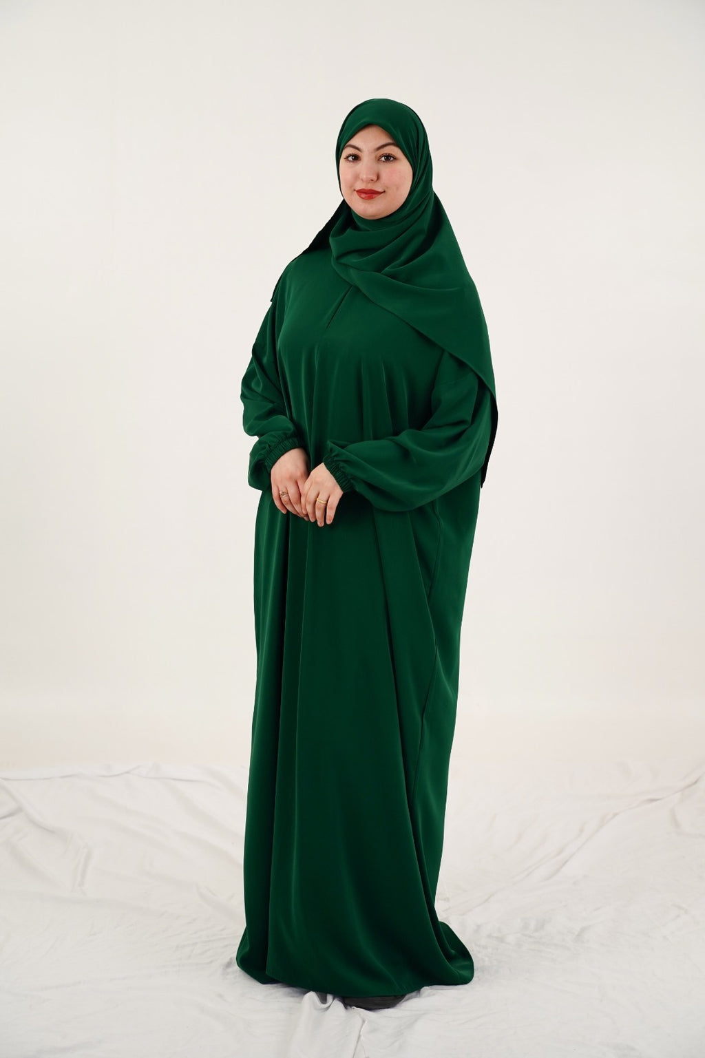Abaya longue fluide avec foulard assorti — Kaki Foncé