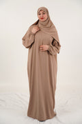 Abaya longue fluide avec foulard assorti — Beige