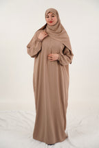 Abaya longue fluide avec foulard assorti — Beige
