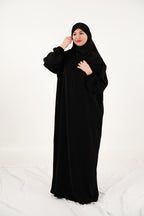 Abaya longue fluide avec foulard assorti — Noir