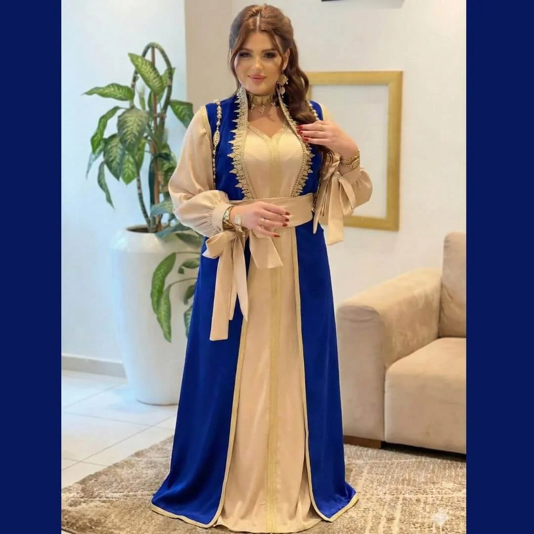 Caftan Hmaoui deux pièces avec cape Mobra et ceinture – Vue 2
