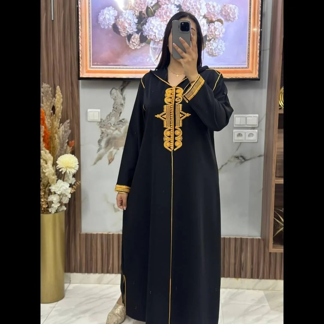 Djellaba marocaine en crêpe Rosa à broderies – Modèle V – Vue 4
