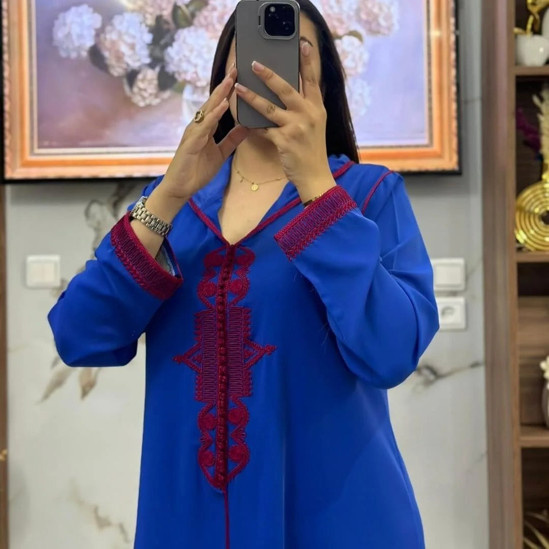 Djellaba marocaine en crêpe Rosa à broderies – Modèle V – Vue 6
