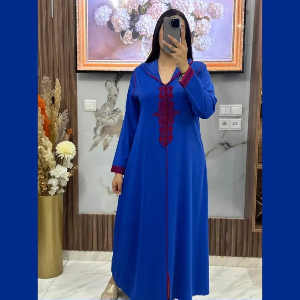 Djellaba marocaine en crêpe Rosa à broderies – Modèle V – Vue 5