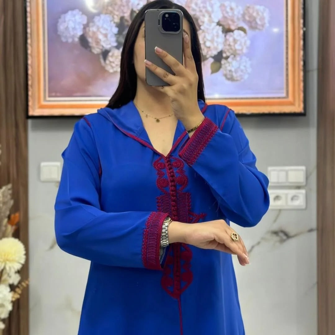 Djellaba marocaine en crêpe Rosa à broderies – Modèle V – Vue 8