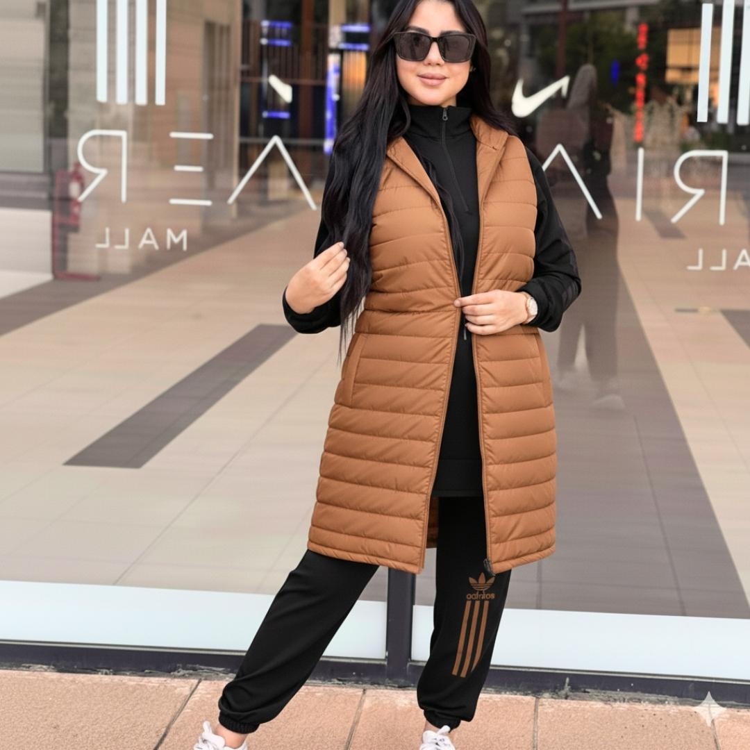 Ensemble hiver trois pièces avec gilet long à capuche – Vue 5