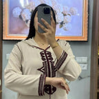 Djellaba marocaine en crêpe Rosa à broderies – Modèle V – Vue 14