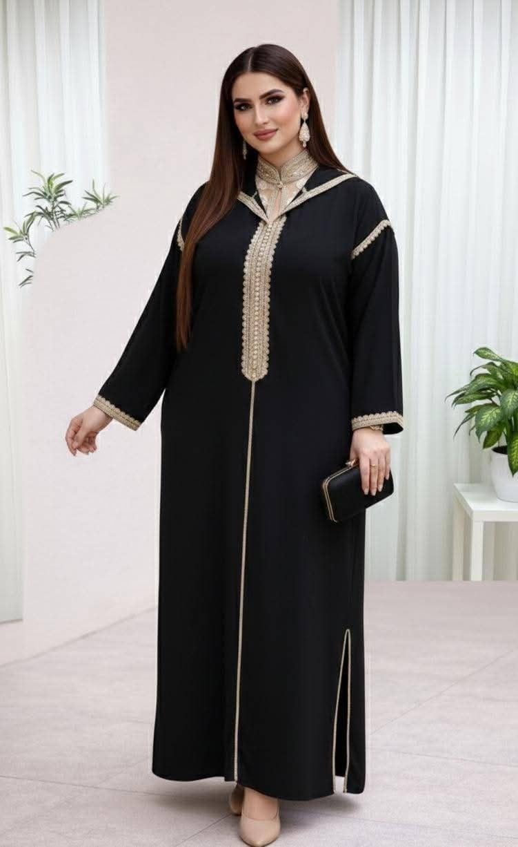 Ensemble djellaba et caftan brodés en crêpe et mousseline – Vue 4