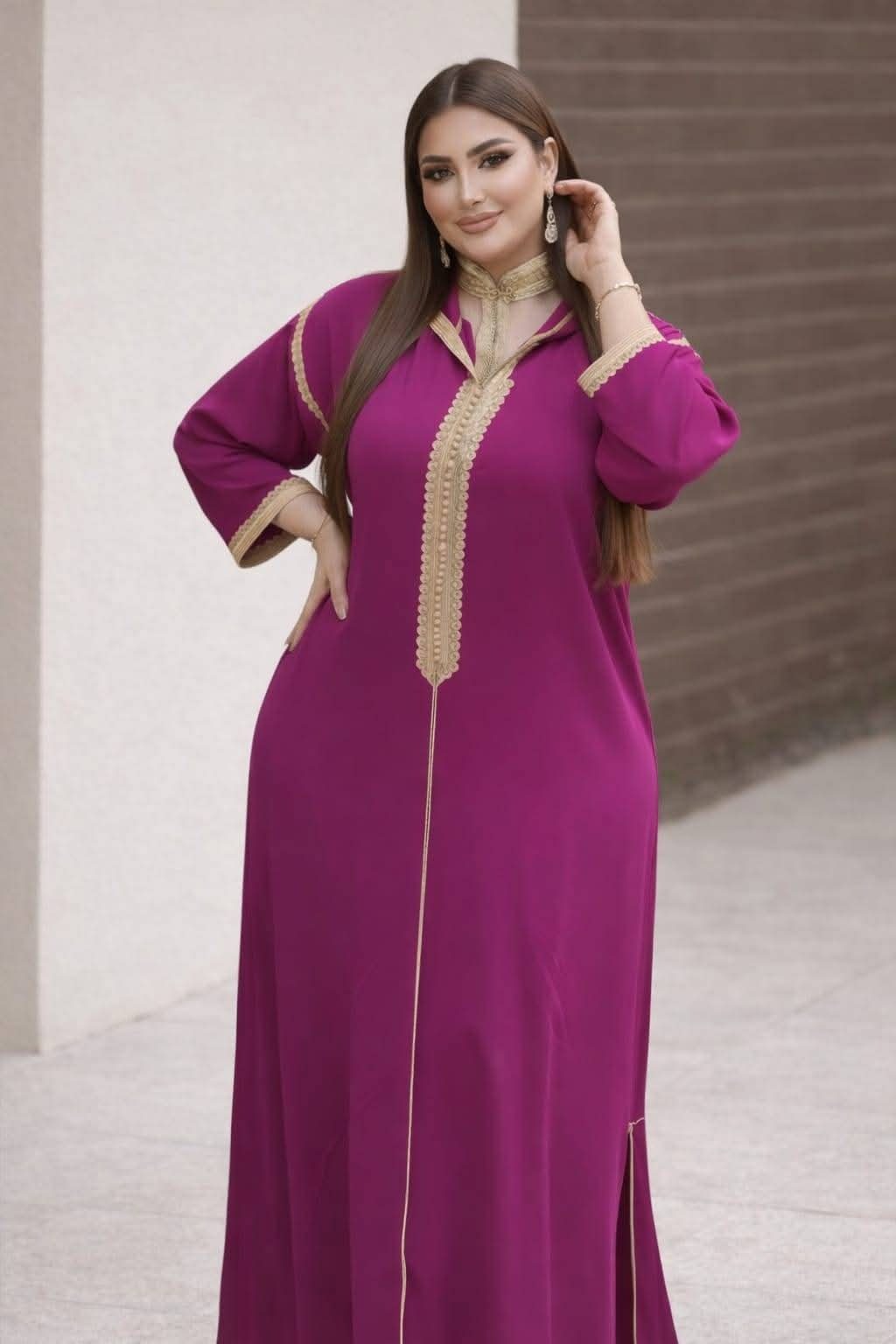 Ensemble djellaba et caftan brodés en crêpe et mousseline – Vue 11