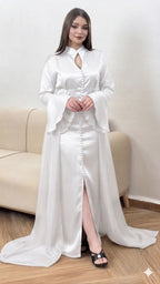 Caftan papillon deux pièces en crêpe et mousseline – Vue 6