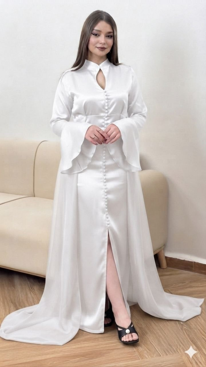 Caftan papillon deux pièces en crêpe et mousseline – Vue 6