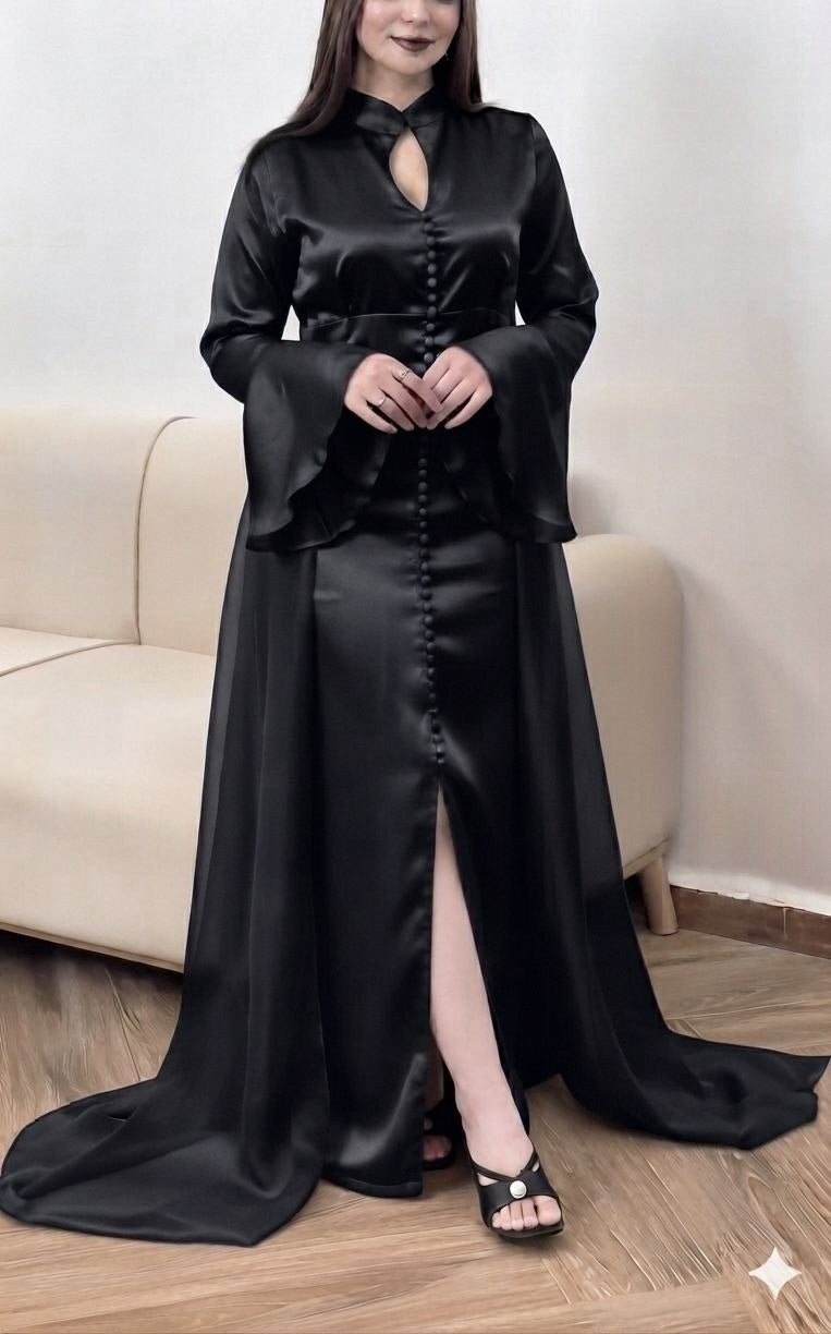 Caftan papillon deux pièces en crêpe et mousseline – Vue 14