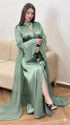 Caftan papillon deux pièces en crêpe et mousseline – Vue 12