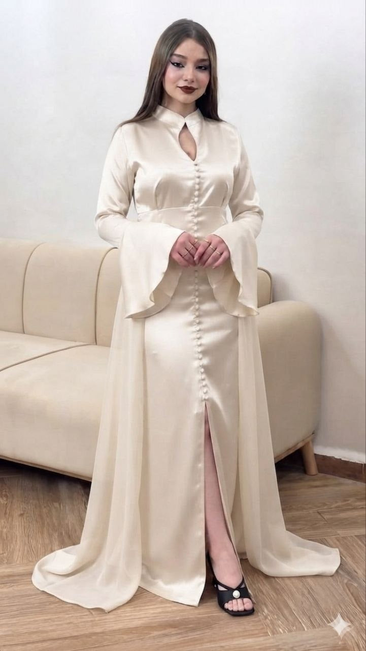 Caftan papillon deux pièces en crêpe et mousseline – Vue 2