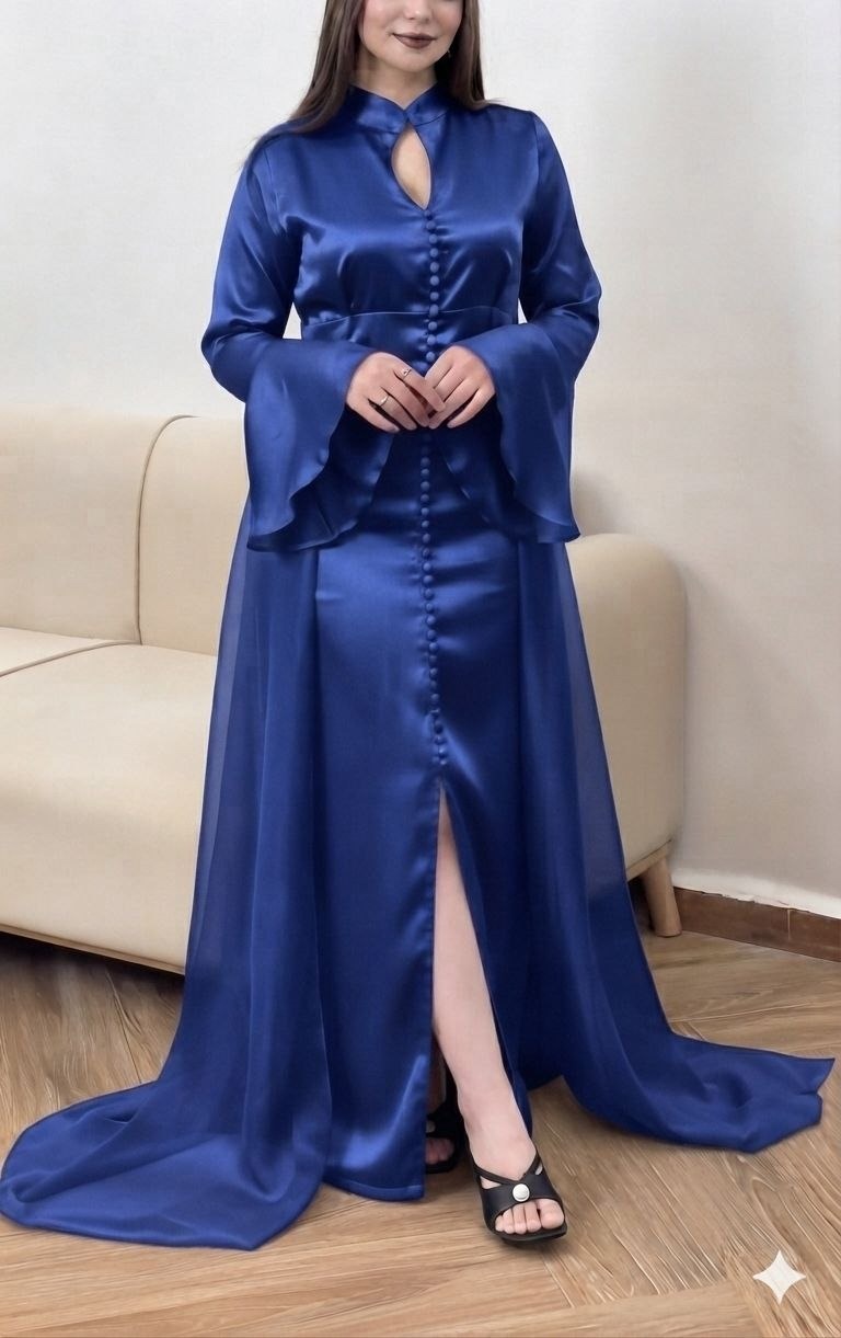 Caftan papillon deux pièces en crêpe et mousseline – Vue 17