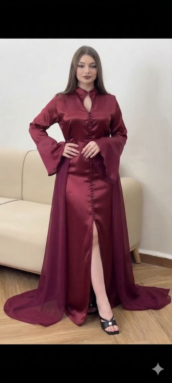 Caftan papillon deux pièces en crêpe et mousseline – Vue 7