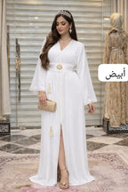 Caftan Hmaoui perlé en crêpe de soie avec ceinture à broche – Vue 9