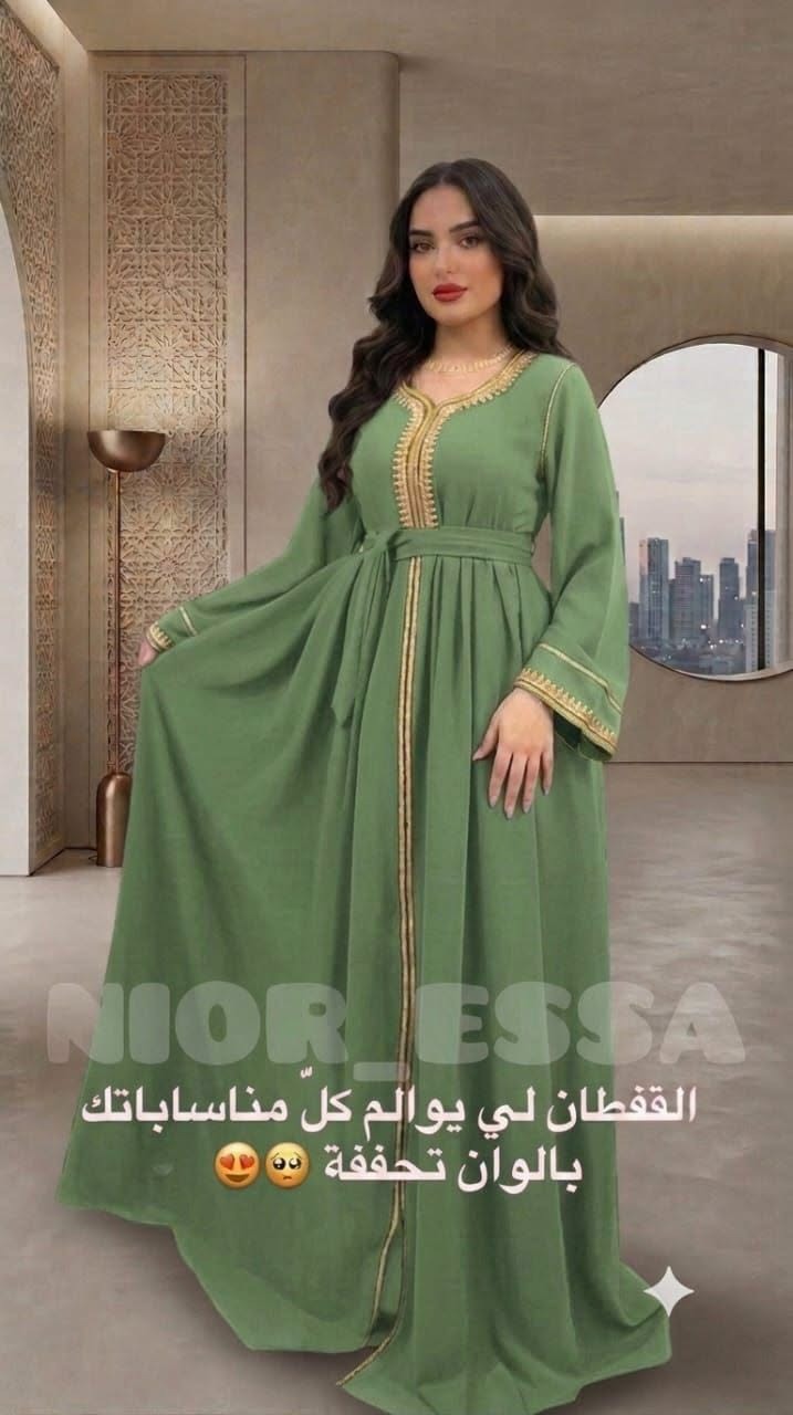 Caftan en crêpe de soie avec ceinture – Finitions élégantes – Vue 1