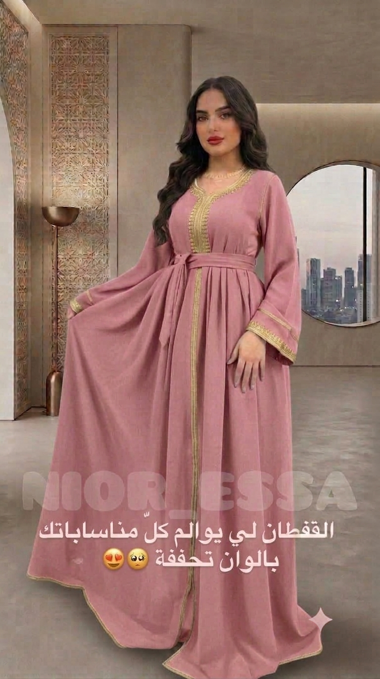Caftan en crêpe de soie avec ceinture – Finitions élégantes – Vue 6
