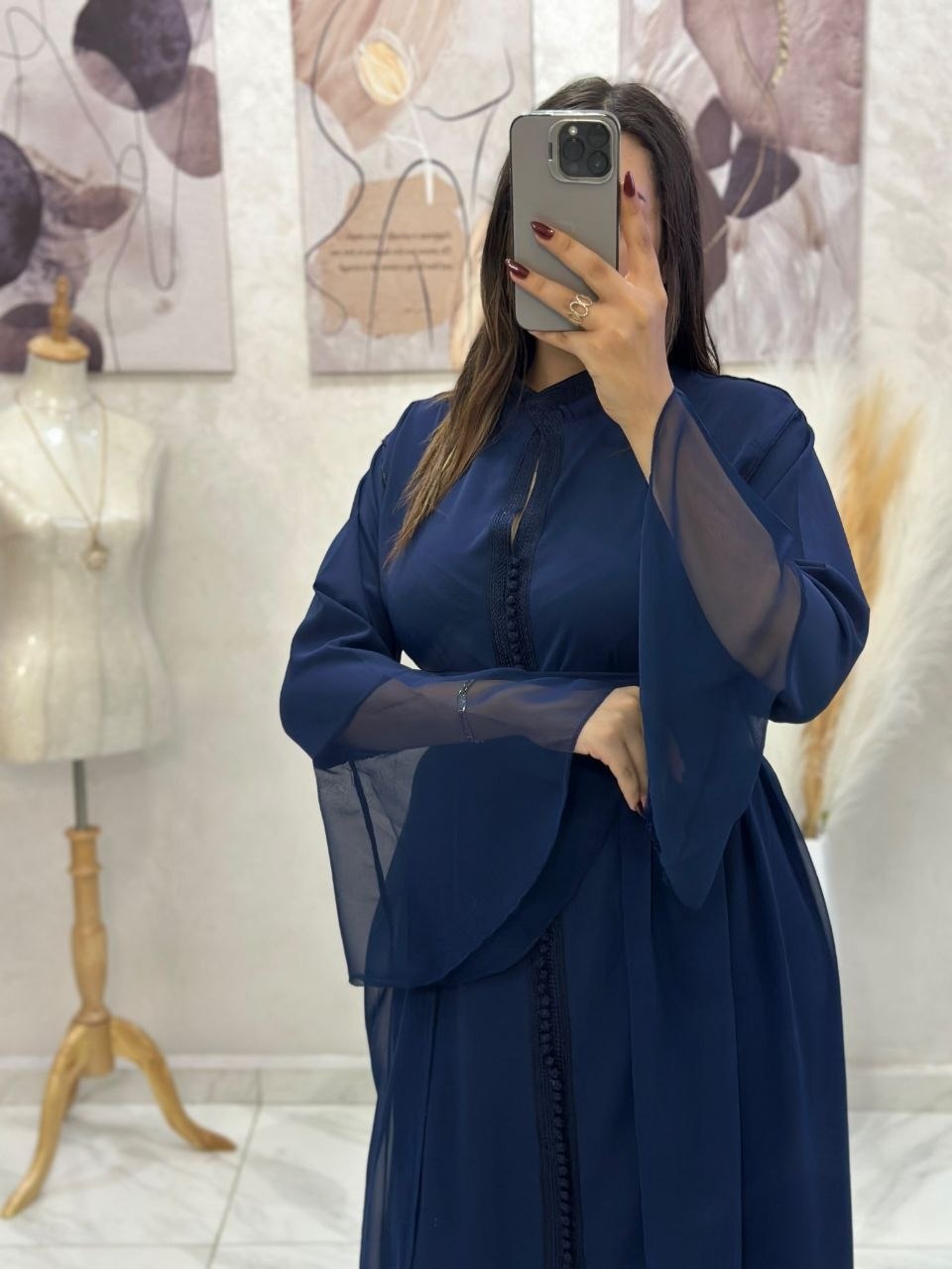 Caftan papillon deux pièces en crêpe et mousseline – Vue 32