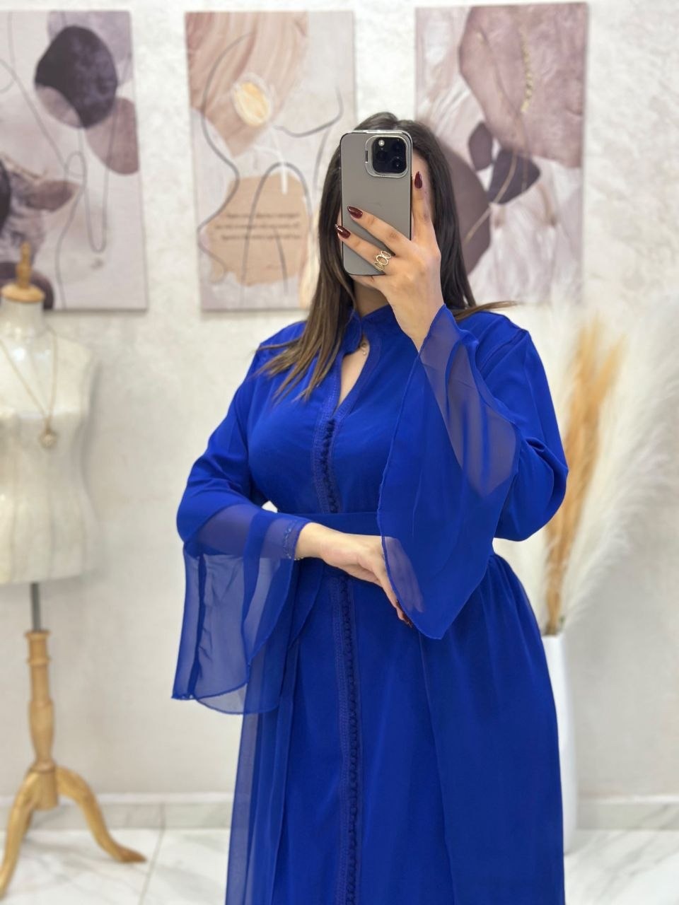 Caftan papillon deux pièces en crêpe et mousseline – Vue 24