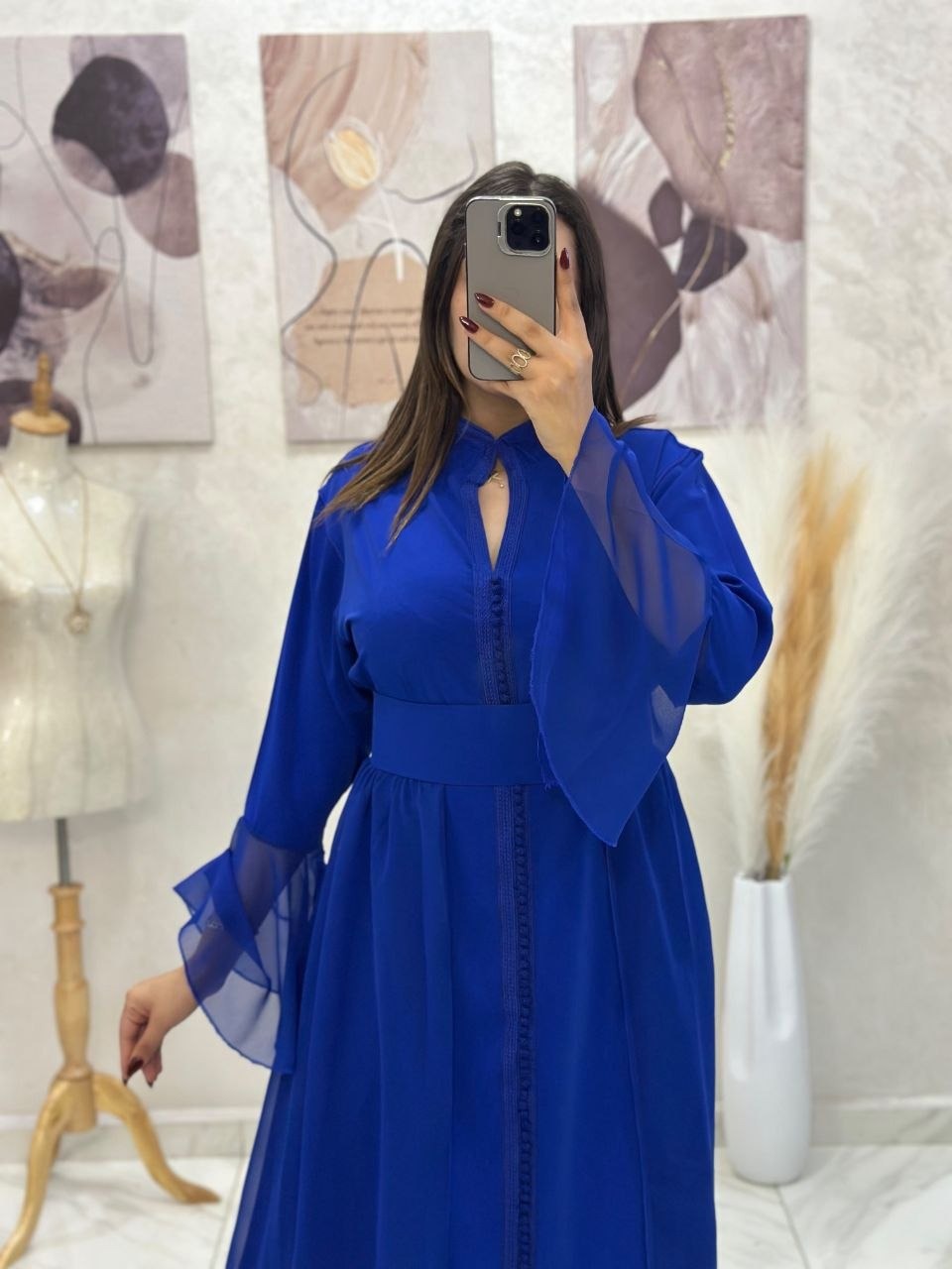 Caftan papillon deux pièces en crêpe et mousseline – Vue 22
