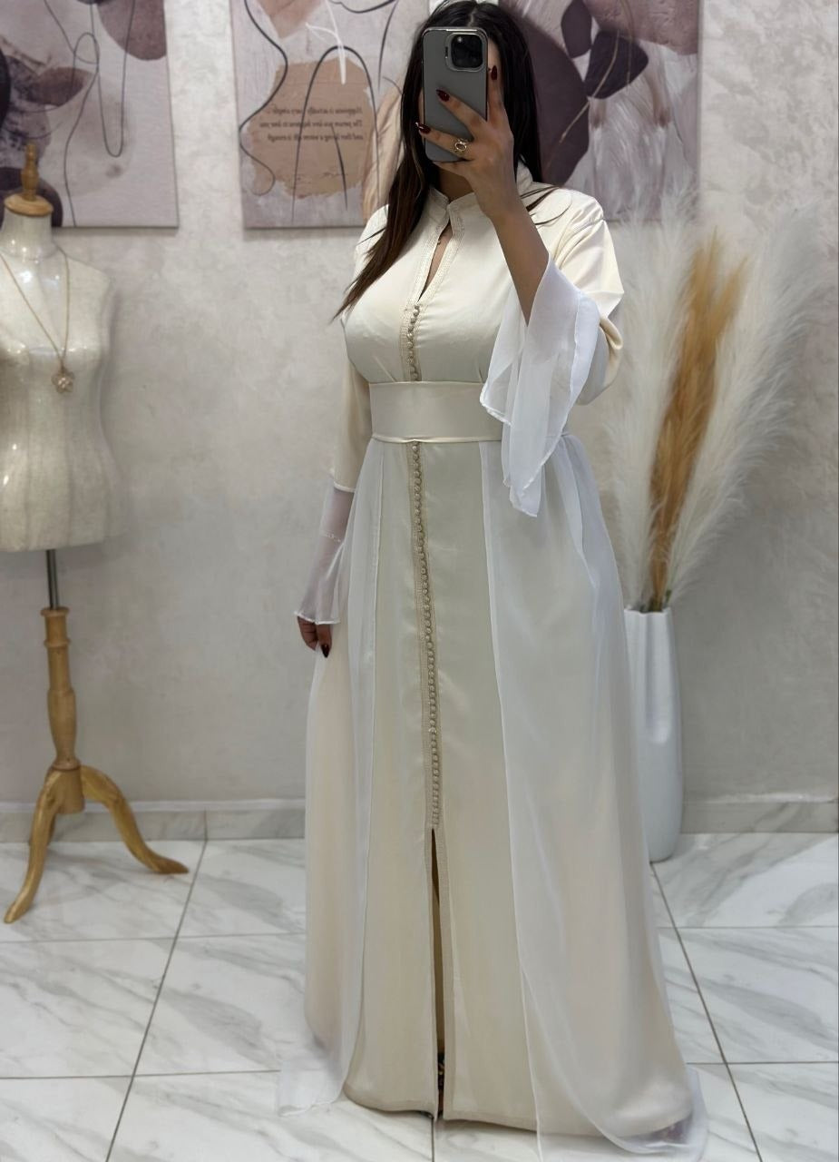 Caftan papillon deux pièces en crêpe et mousseline – Vue 19