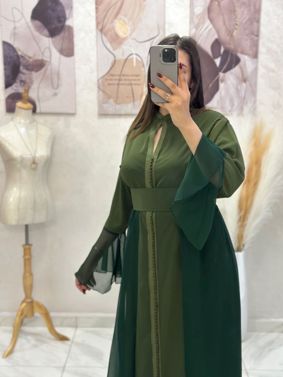 Caftan papillon deux pièces en crêpe et mousseline – Vue 36