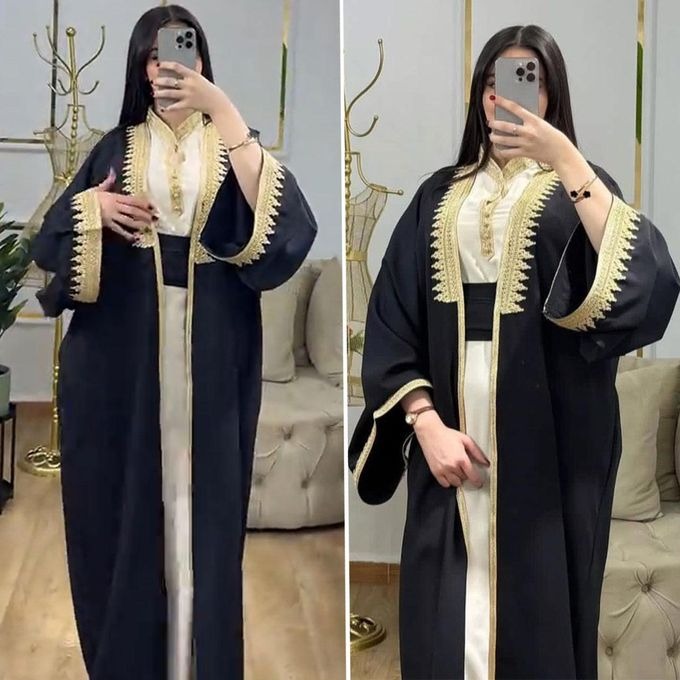 Caftan marocain brodé deux pièces en crêpe – Vue 6